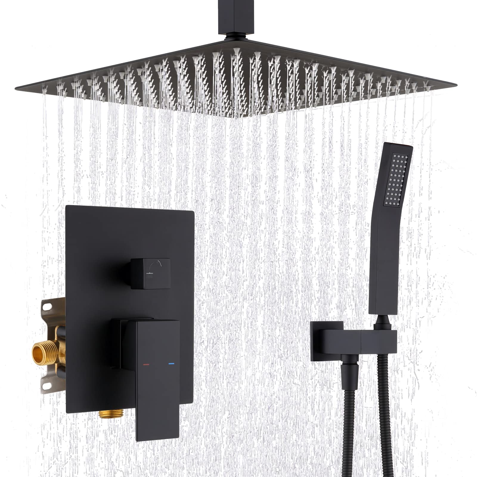 12 Inch High Pressure Matte Black Brass Rainfall Shower System with Handheld Spray - cUPC Certified Mixer Valve Set for Luxurious Bathroom Experience | Perfect for Master Bath, Spa Retreat & Modern Home Renovation