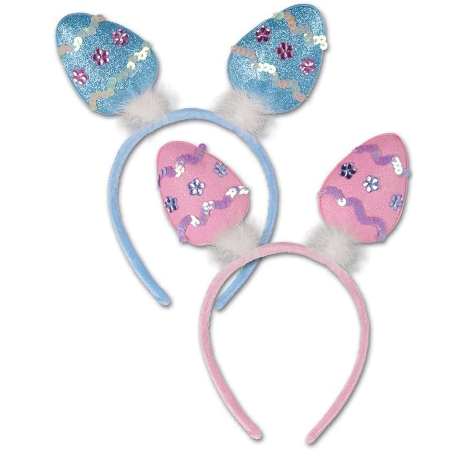 Easter Egg Boppers Headbands - Assorted Blue & Pink Party Hair Accessories (Pack of 3) for Easter Celebrations, Birthday Parties & Festive Events