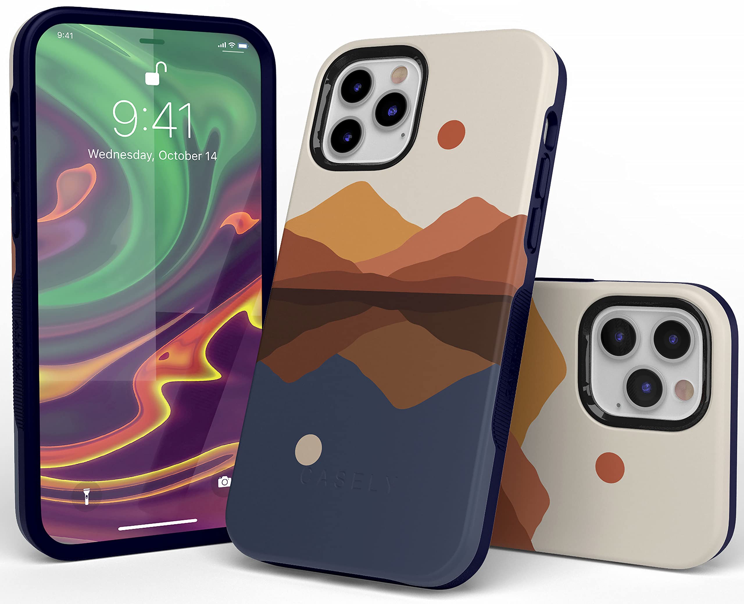 Casely iPhone 12/12 Pro Case - Opposites Attract Day & Night Colorblock Mountains Design | MagSafe Compatible | Shockproof Protective Cover | Perfect for Outdoor Adventures & Daily Use