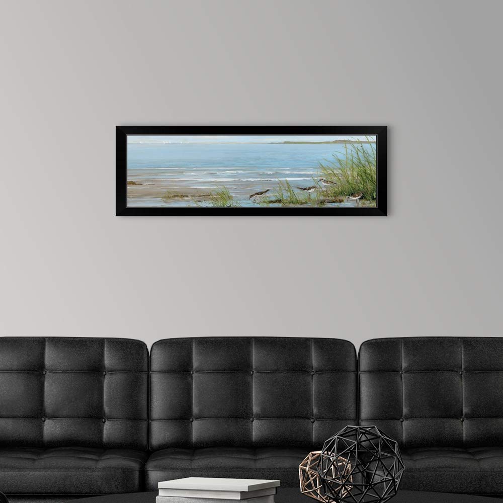 CANVAS ON DEMAND Sandpiper Beach Black Framed Wall Art Print - Coastal Bird Painting for Beach House Decor, Living Room & Office Wall Art