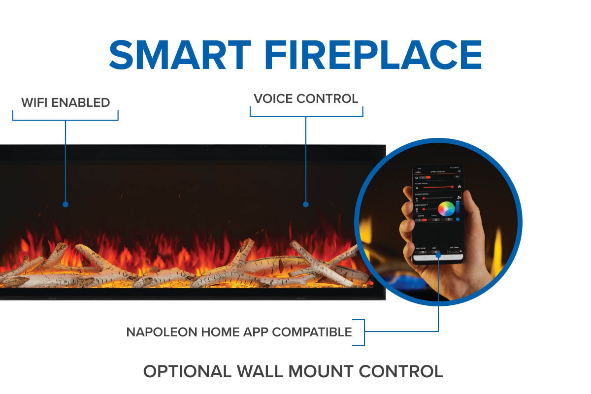 Napoleon Astound 62 FlexMount Smart Multi-Side Wall Mount Recessed Electric Fireplace - Perfect for Living Room, Bedroom & Office Heating & Ambiance