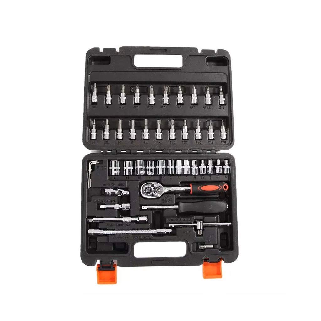 46-Piece Ratchet Wrench Set with Sockets - Universal Car, Motorcycle & Bicycle Repair Tool Kit - Perfect for DIY Auto Maintenance, Home Garage & Professional Mechanic Work