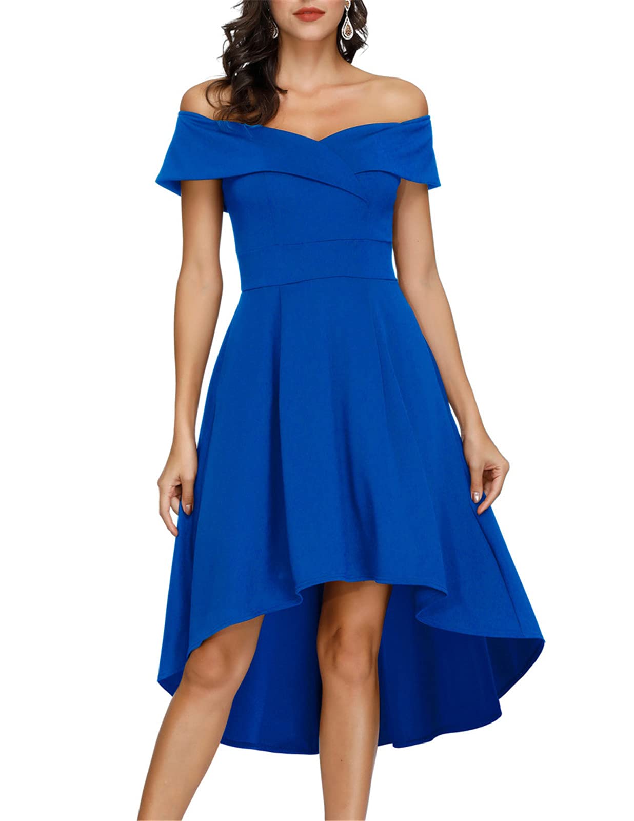 JASAMBAC Women's Off Shoulder High Low A-Line Cocktail Dress for Wedding Guest Party | Elegant Formal Evening Gown for Prom, Bridesmaid, Dinner Date & Special Occasions