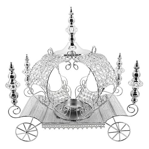 Elegant Silver Crystal Iron Wire Pumpkin Carriage Candle Holder - 23.5