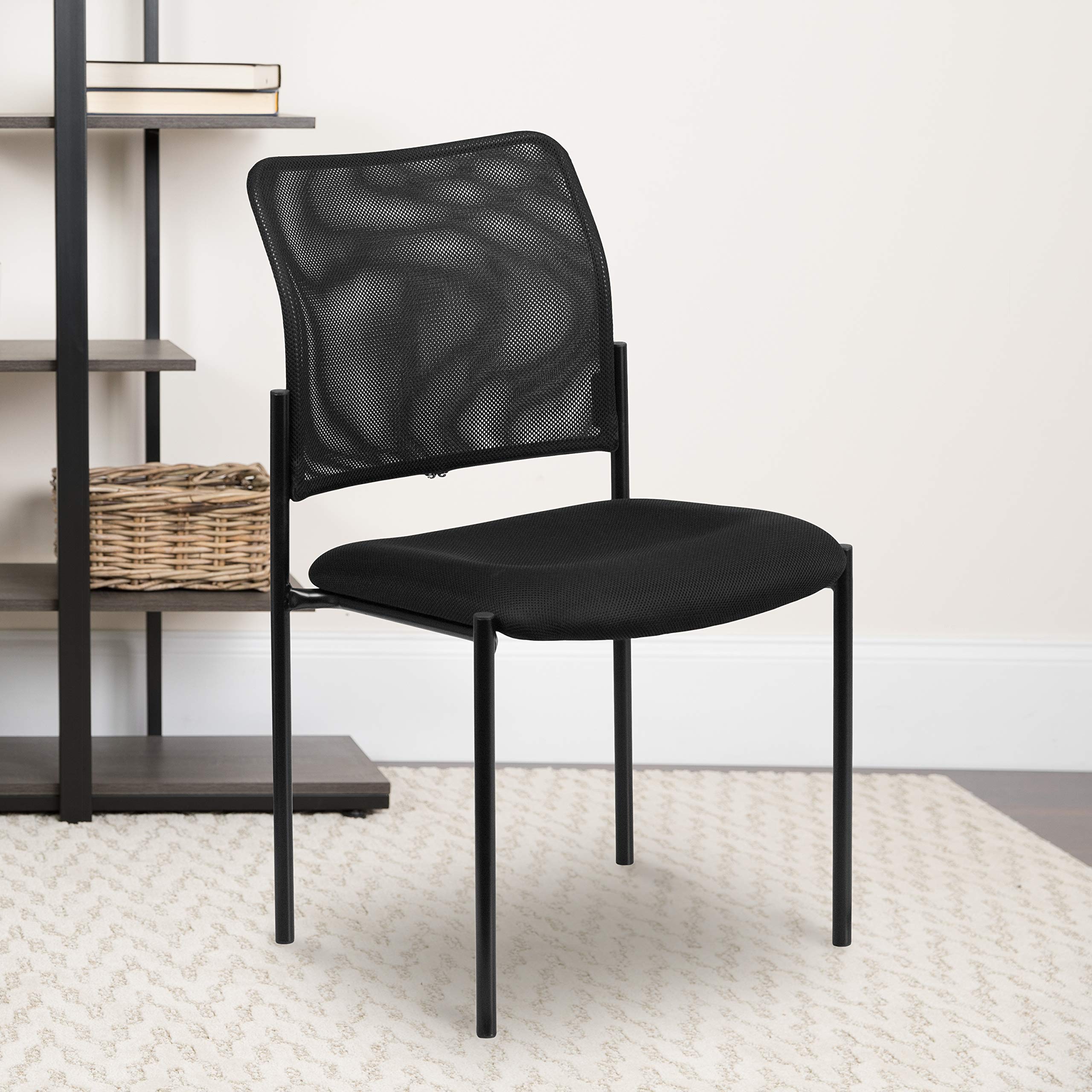 Flash Furniture Jana Comfort Black Mesh Stackable Steel Side Chair - Ergonomic Office Chair for Home & Office Use - Perfect for Conference Rooms, Dining Areas & Workspaces