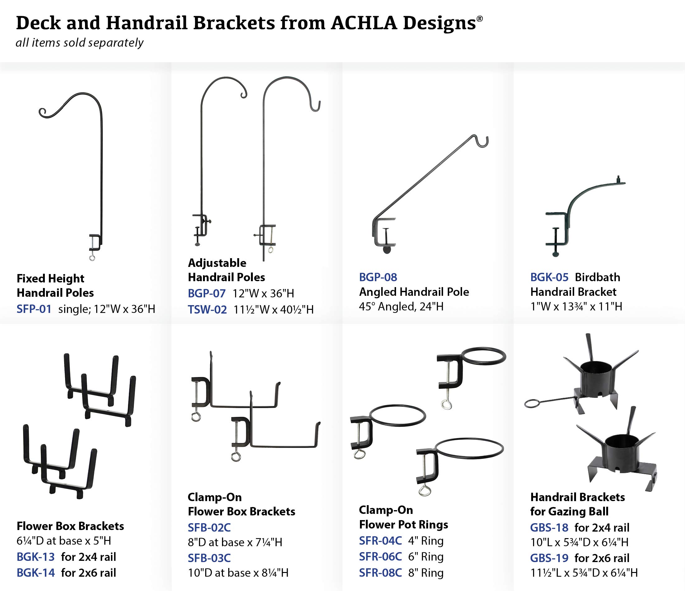 Achla Designs TSW-02 Adjustable Black Deck Rail Shepherd's Pole - Perfect for Outdoor Gardens, Patios, and Balcony Railings