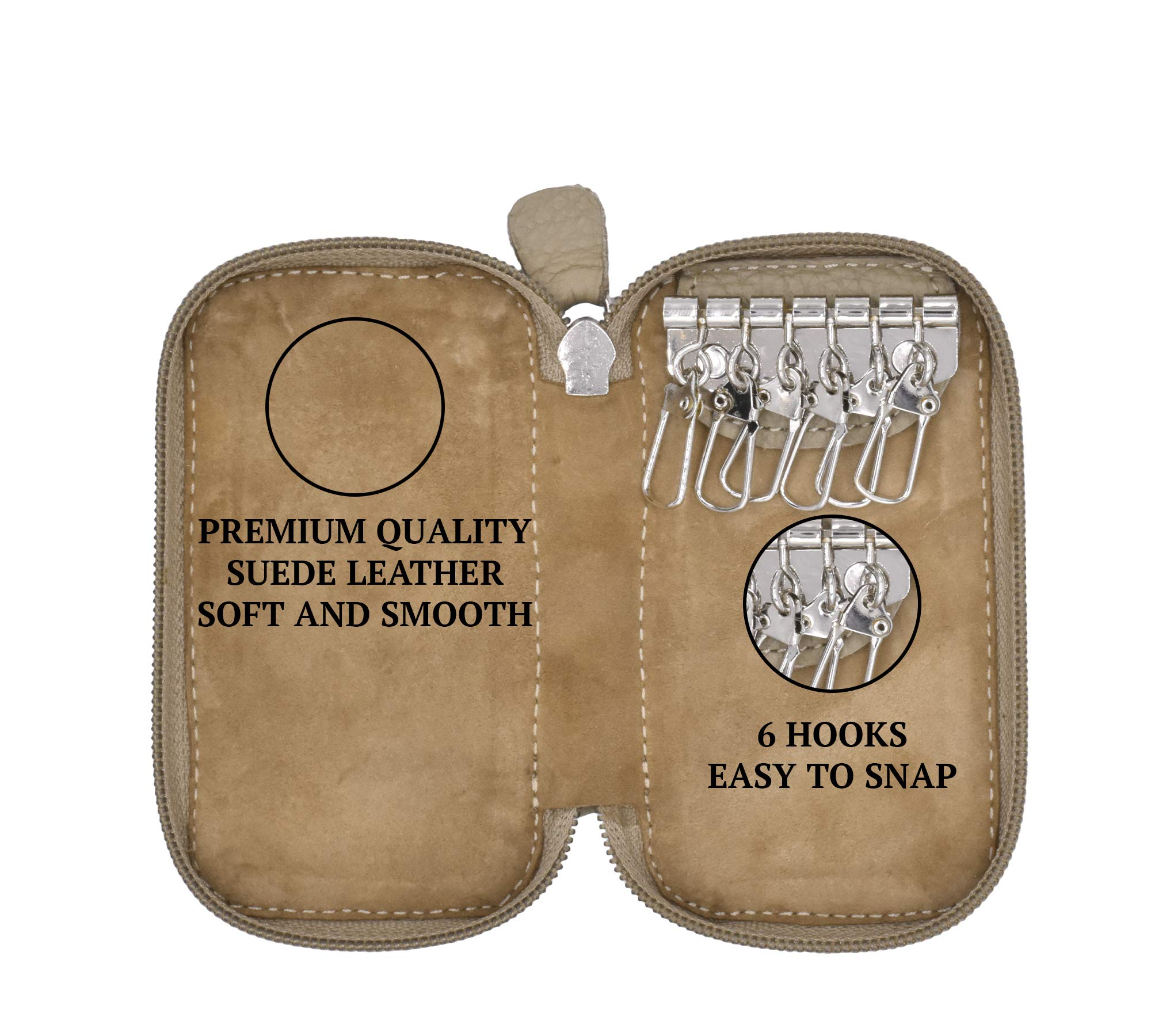 Premium Full Grain Genuine Leather Keychain Holder - 6 Key Hook Organizer Pouch for Men & Women | Durable Key Ring Case for Home, Office, Car Keys & Daily Essentials