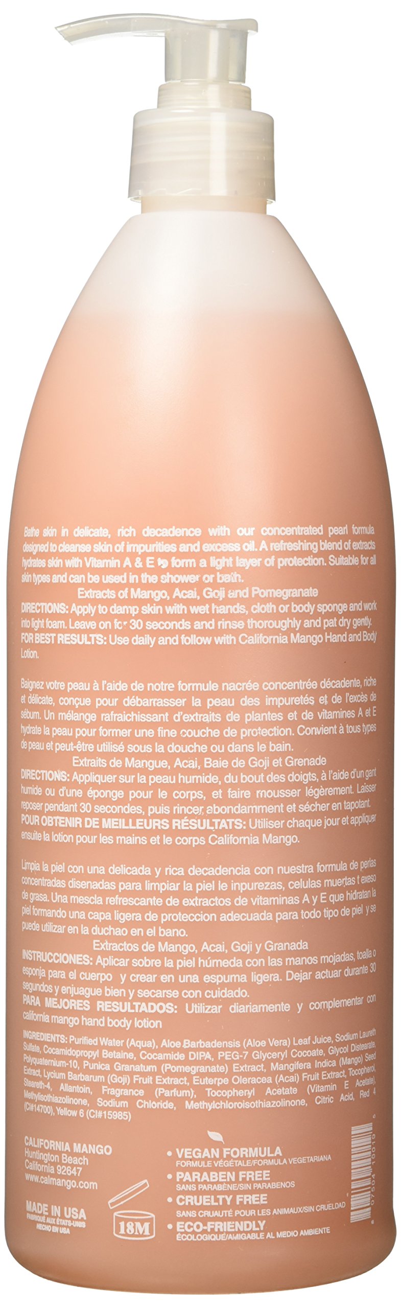 California Mango Cleansing Gel Body Wash - 33.8 fl oz Hydrating Shower Gel with Natural Extracts for Soft, Smooth Skin | Perfect for Daily Shower, Spa Day & Gift Giving