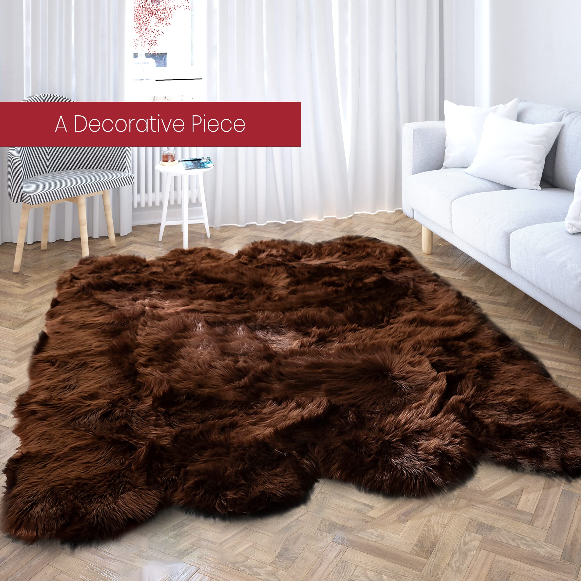 5x7 ft Soft Faux Fur Area Rug - Brown Shaggy Sheepskin Rug for Living Room, Bedroom, Nursery | Non-Slip Machine Washable Fluffy Rug for Home Decor & Kids Room | Cozy Floor Mat for Winter Warmth & Pet-Friendly Spaces