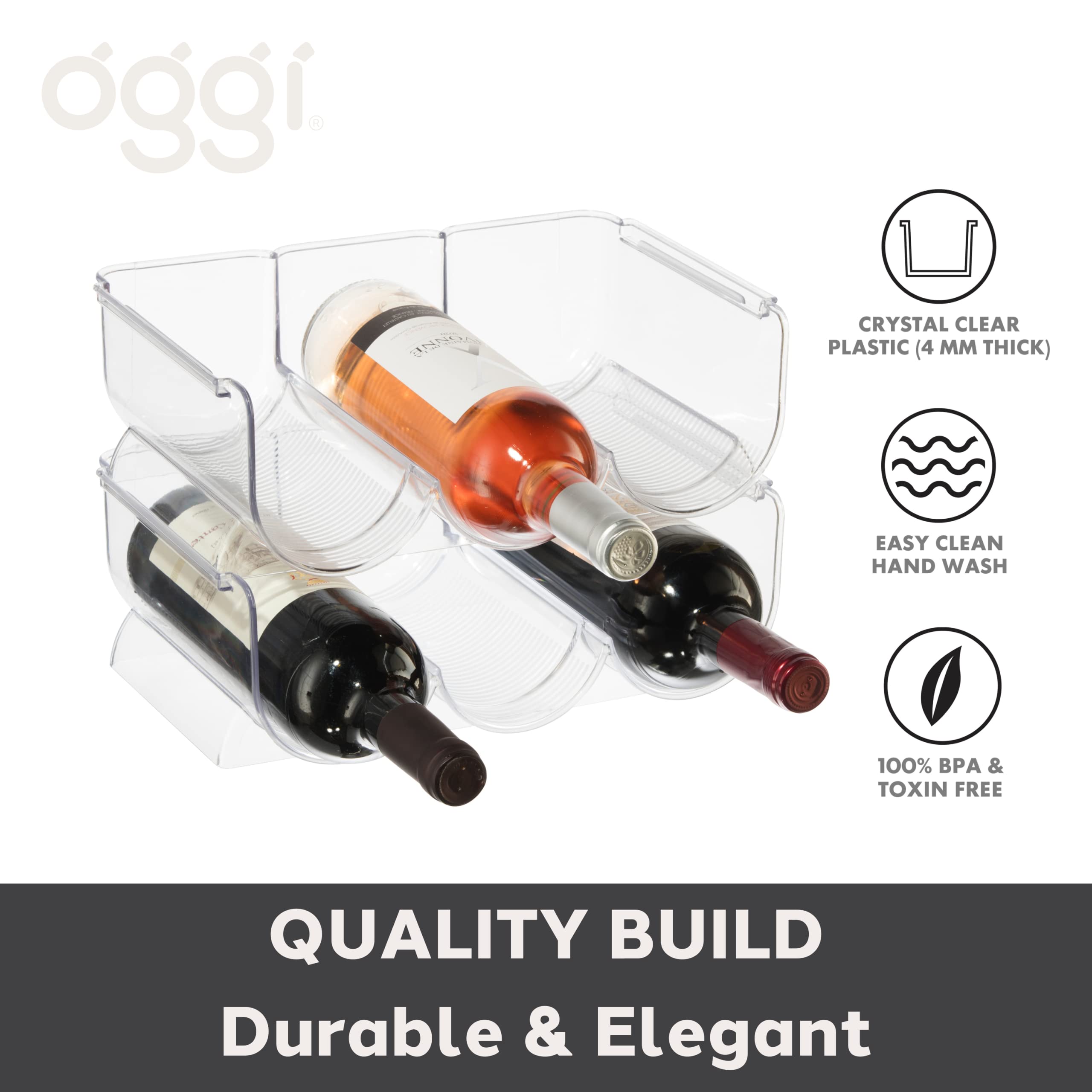 Oggi 6-Bottle Wine Rack - Clear Stackable Storage for Kitchen & Bar