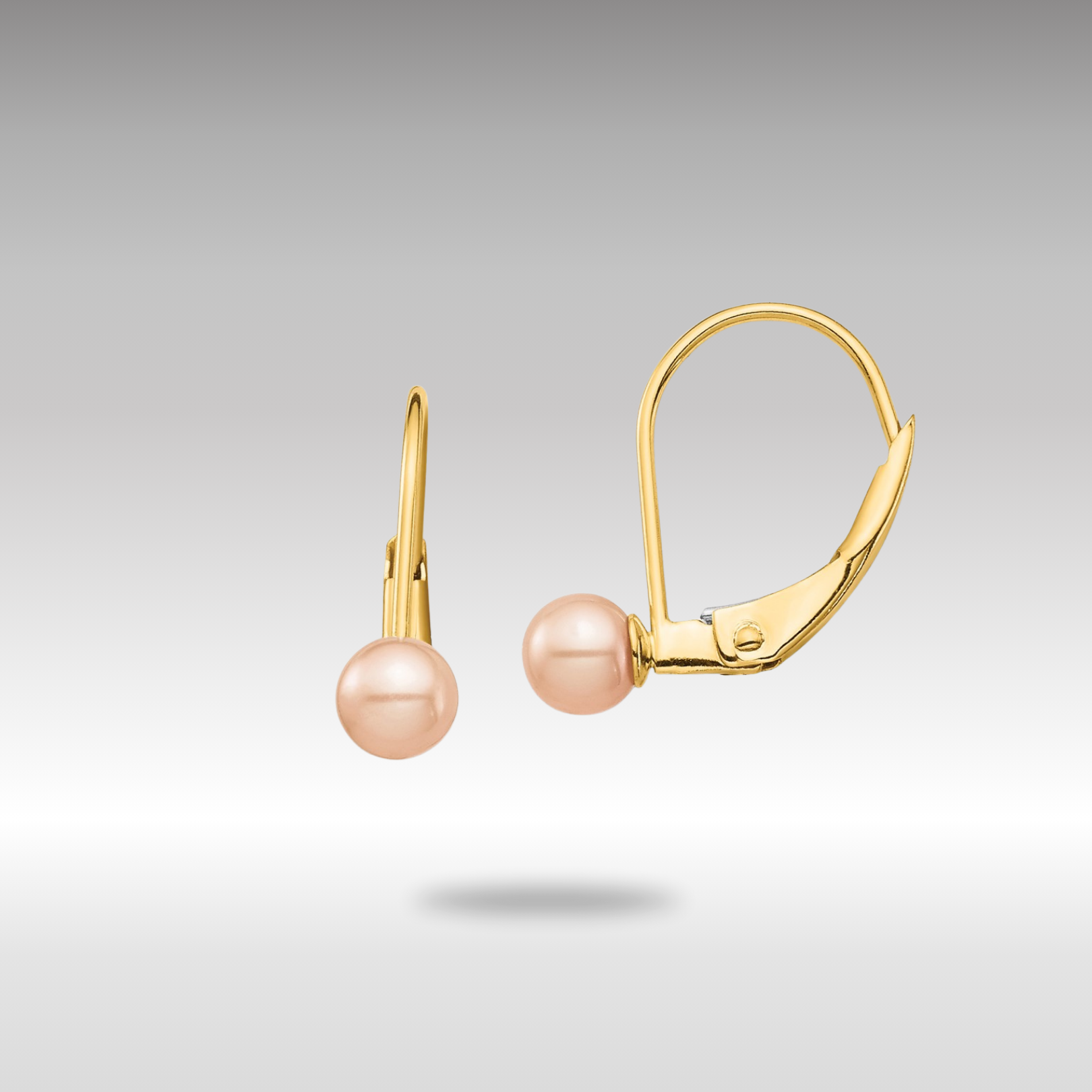 4.5mm Pink Round Freshwater Cultured Pearl Leverback Earrings in Gold - Model SE2969 | Elegant Jewelry for Weddings, Parties & Special Occasions
