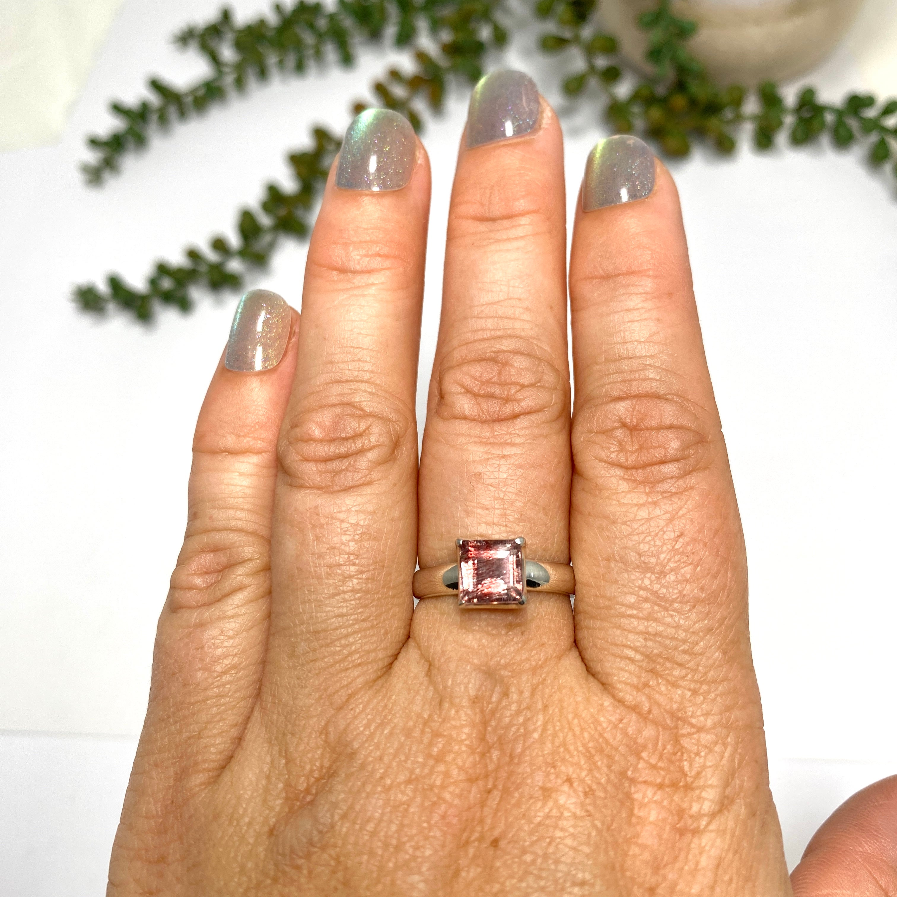 Lepidicrocite in Quartz - Square Faceted Ring Size 7.5 - Natural Inclusion Quartz Jewelry - Perfect for Boho Fashion & Crystal Healing