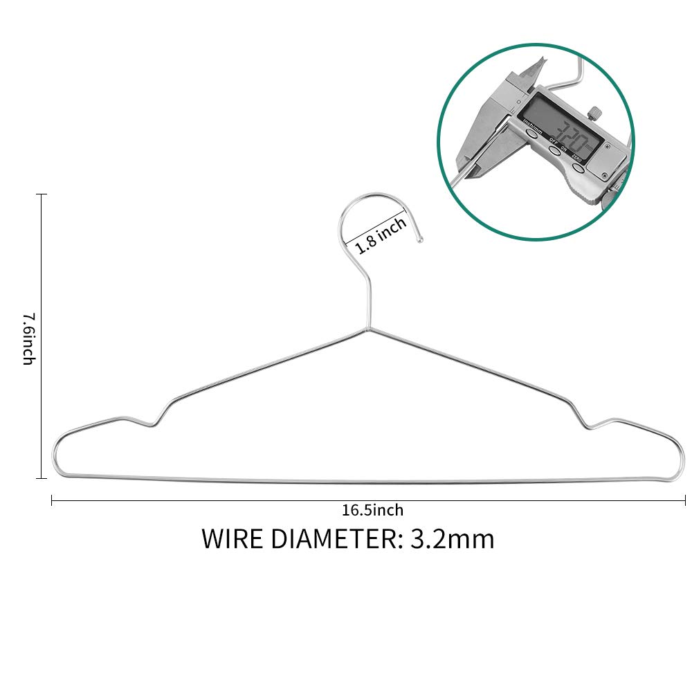 50 Pack Stainless Steel Coat Hangers with Non-Slip Grooves - 16.5 Inch Heavy Duty Clothes Hangers for Wardrobe Organization & Dry Cleaning Use