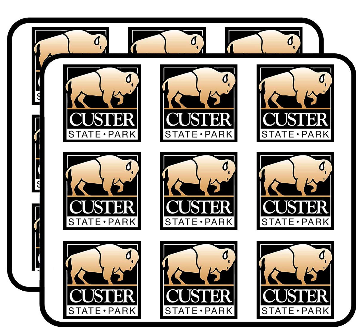 Square Custer State Park RV Buffalo Art Bison Logo Stickers - 2 Inch 18 Pack for Scrapbooking, Calendars, Arts, Albums & Bullet Journals - Perfect for RV Decor, Travel Scrapbooks & Western Theme Crafts