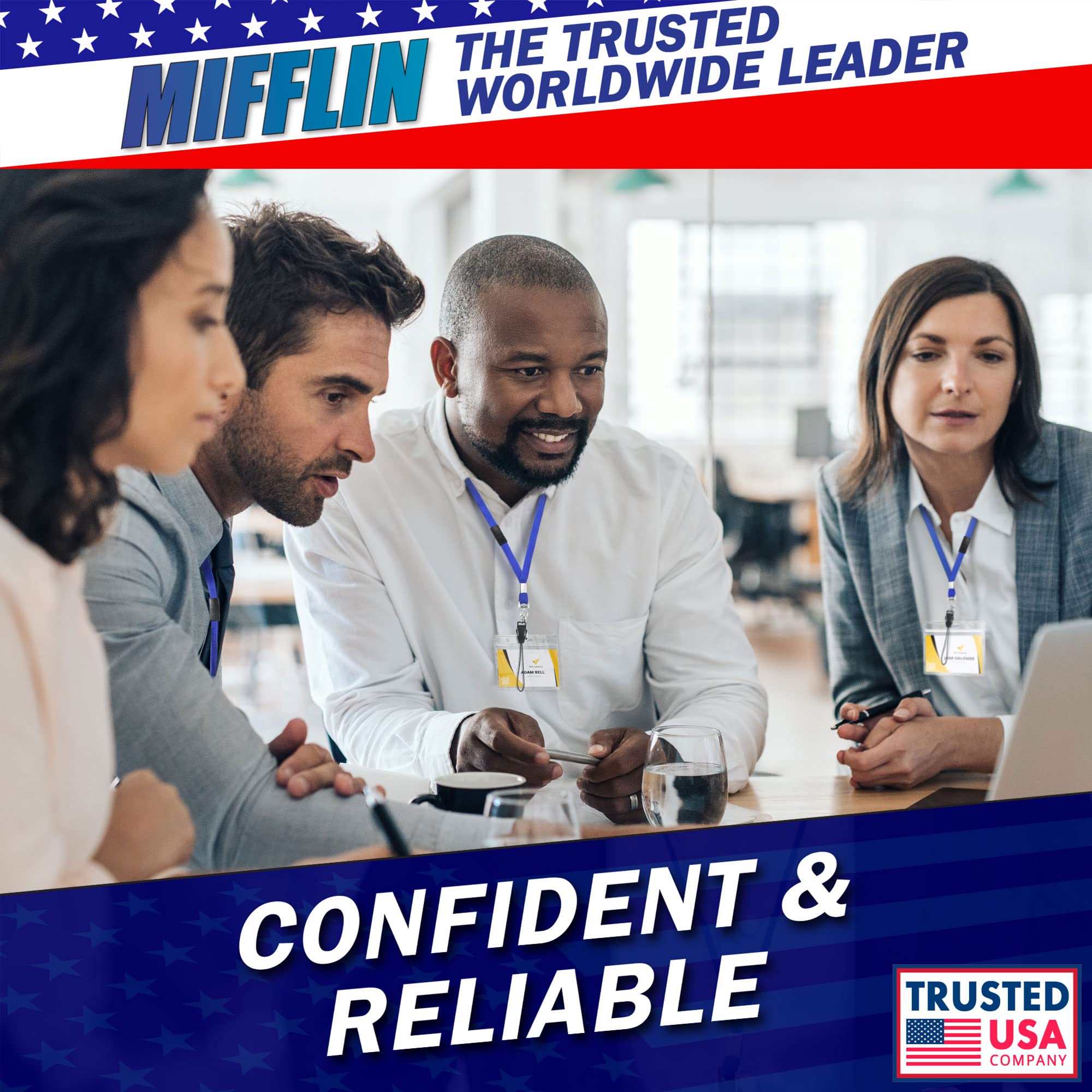 MIFFLIN-USA Breakaway Safety Lanyard for ID Badges - 36 Inch Soft Woven Neck Strap (250 Pack, Blue) - Perfect for Schools, Offices, Hospitals & Events