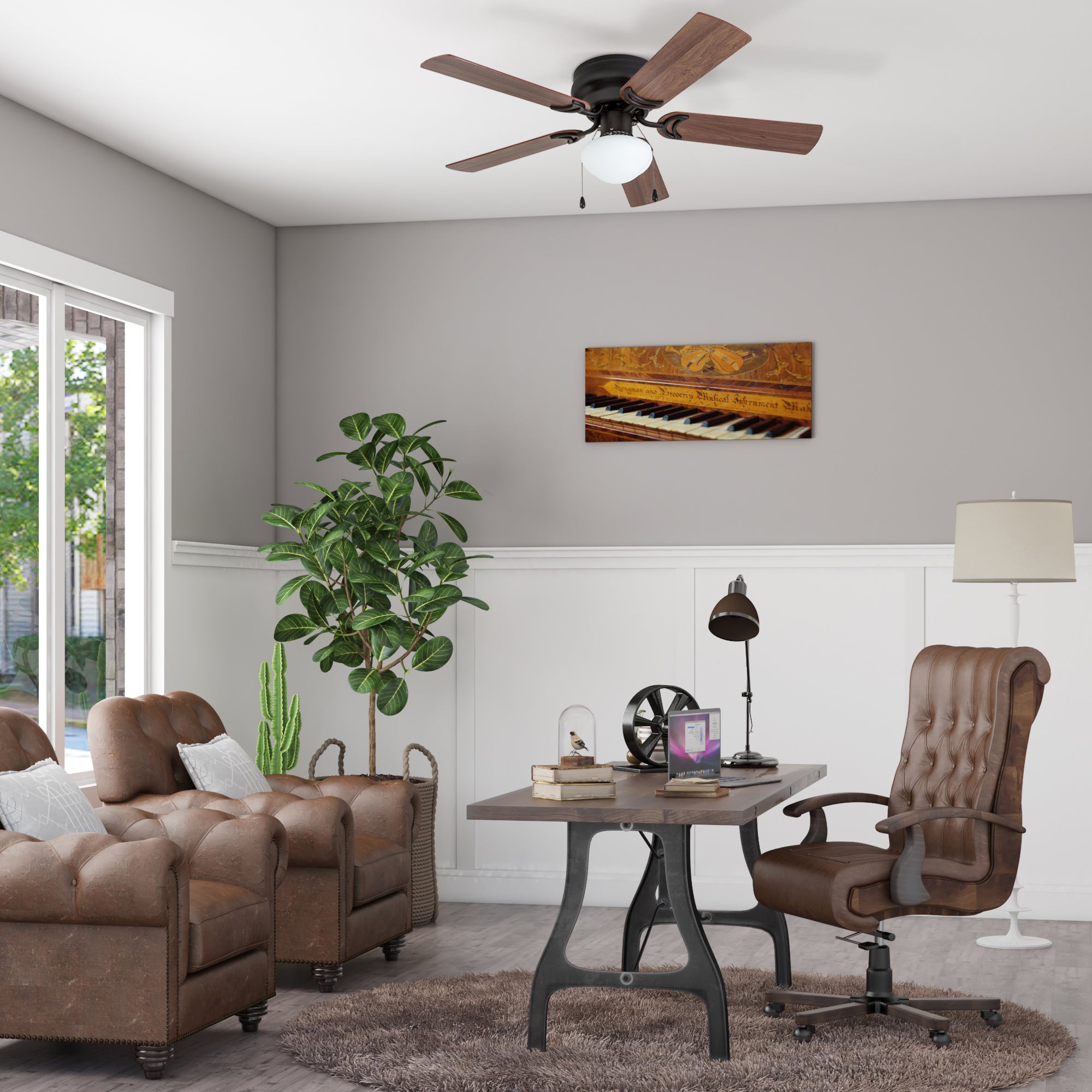 42 Inch Alvina Bronze Ceiling Fan with Pull Chain - Energy Efficient Indoor Cooling for Living Room, Bedroom, and Office