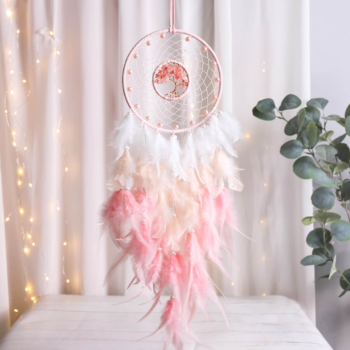 Handmade Pink Feather Dream Catcher - Authentic Native American Style Wall Hanging Decor for Bedroom, Nursery & Boho Home Decor | Perfect for Spiritual Protection & Positive Energy