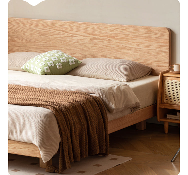 Solid Oak Wood Suspension Bed - King Size Platform Bed Frame with Large Headboard - Perfect for Master Bedroom & Modern Home Decor