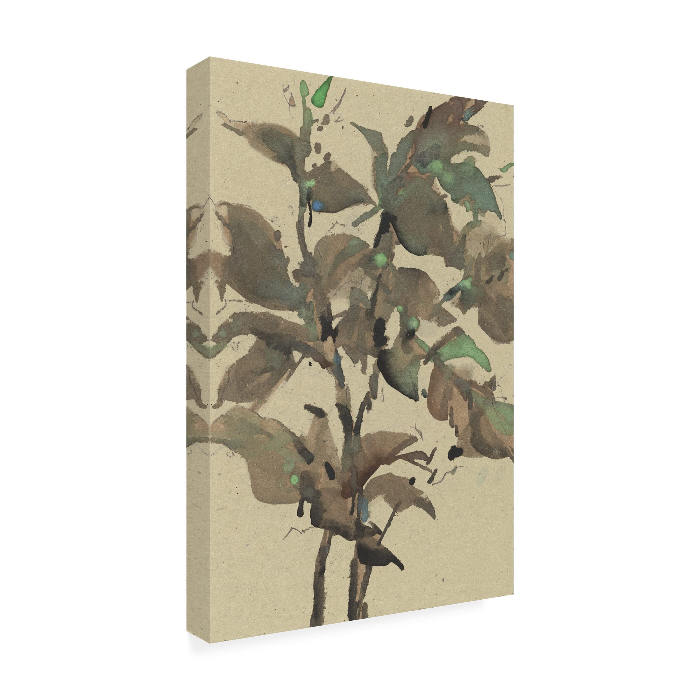 Samuel Dixon 'Leaves On Taupe I' Canvas Wall Art Print - Modern Botanical Home Decor for Living Room, Bedroom & Office