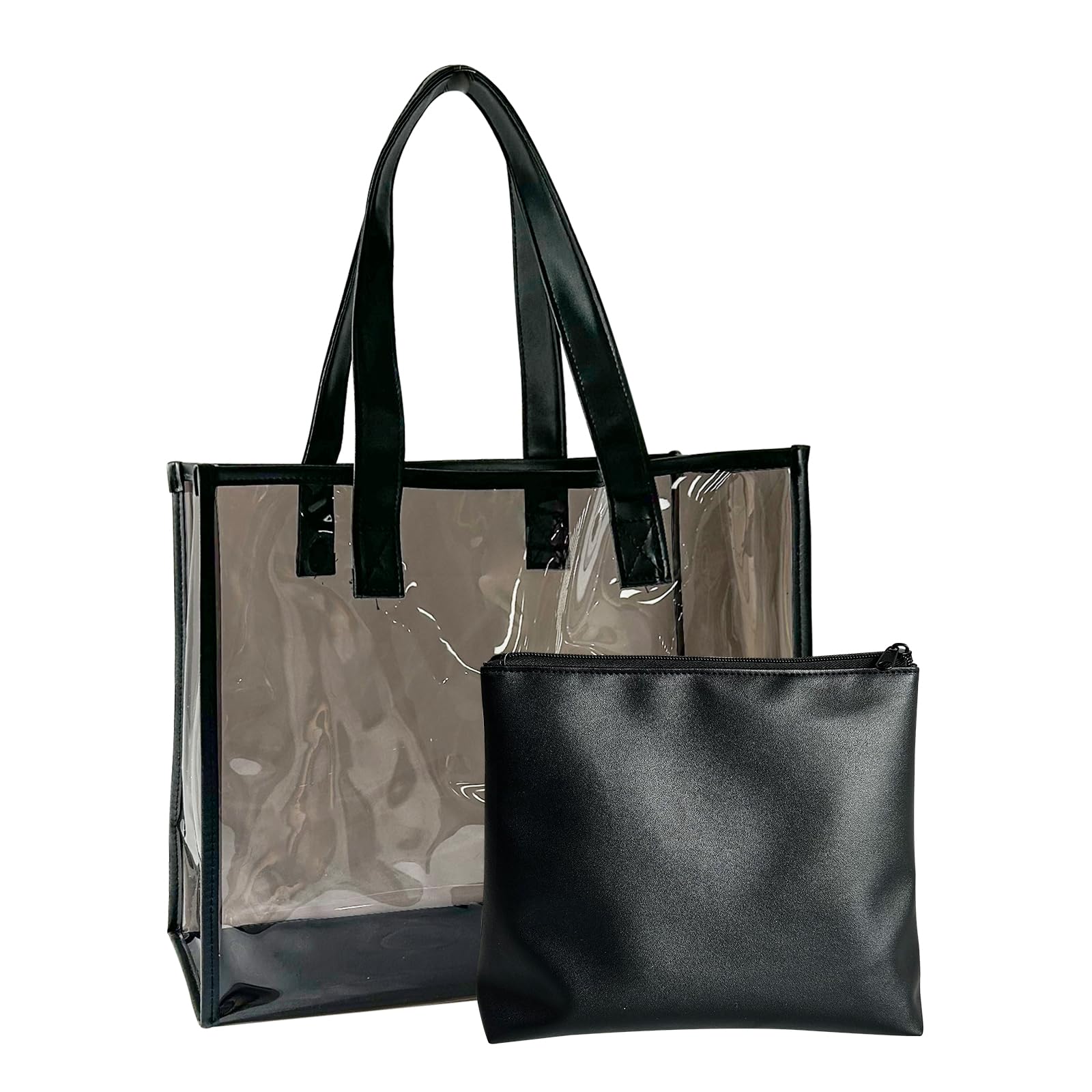 Clear PVC Tote Bag with Fabric Bottom & Leather Pouch - Waterproof Beach Bag for Swimming, Gym, Travel | Perfect for Pool Parties, Summer Vacation Essentials & Shopping