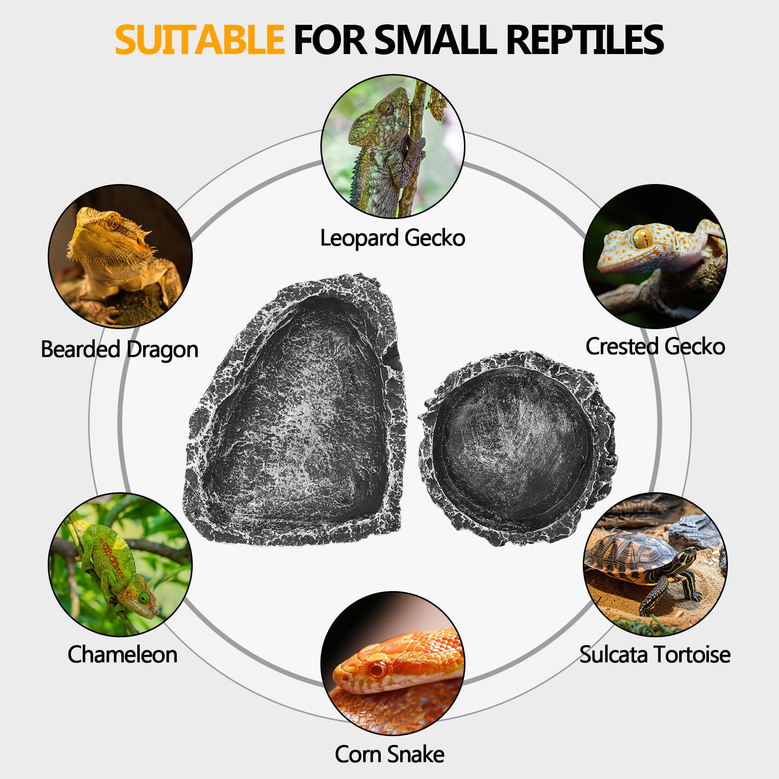 Hygger Reptile Water Dish & Food Bowl - 2 Pack Corner Terrarium Bowls for Bearded Dragons, Leopard Geckos, Snakes & Tortoises | Durable Resin Rock Feeder for Reptile Tanks & Habitats | Perfect for Feeding & Hydration in Zoo Enclosures