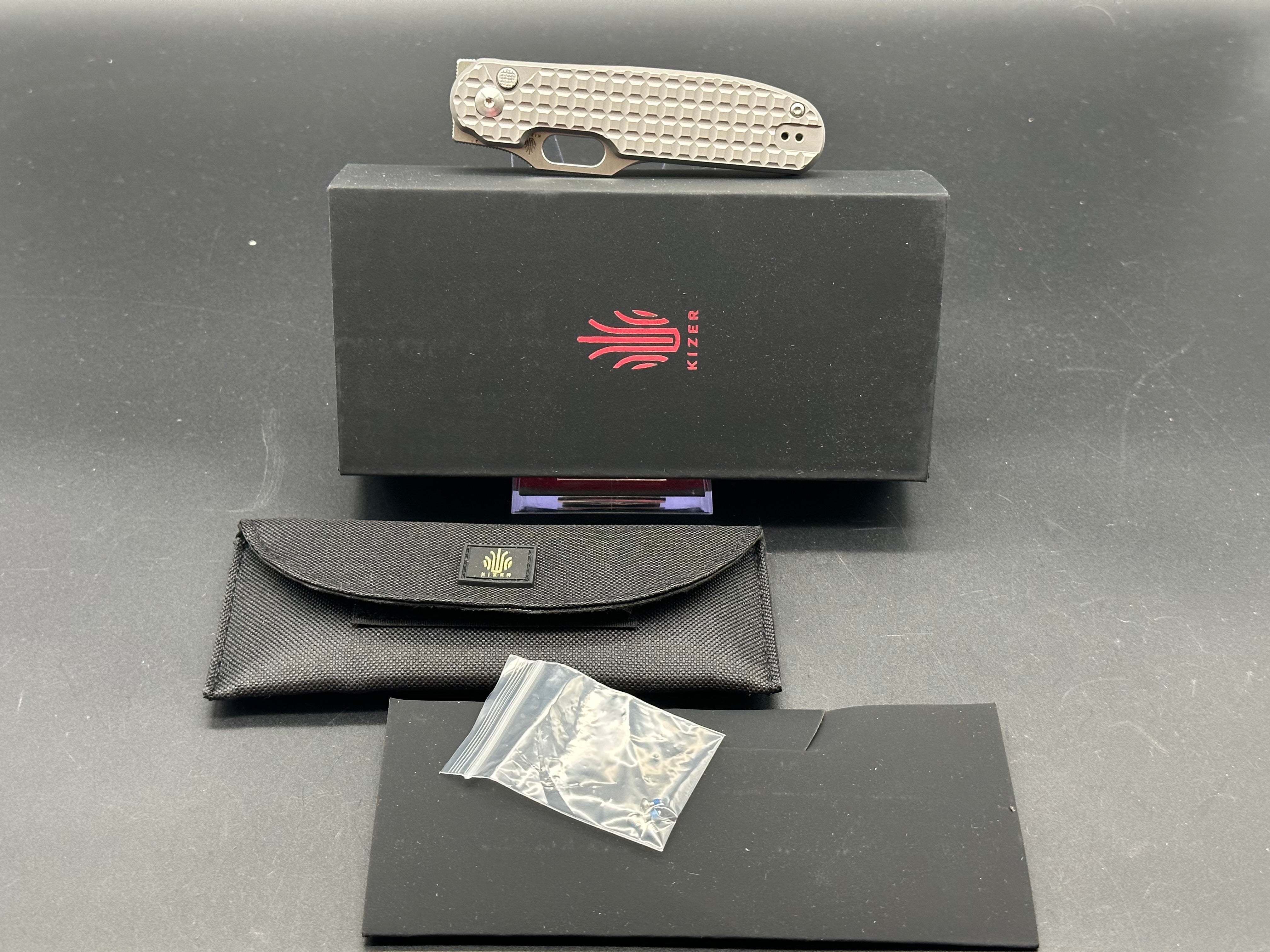 Kizer Cormorant Button Lock Folding Knife - Titanium Handle, 3.15