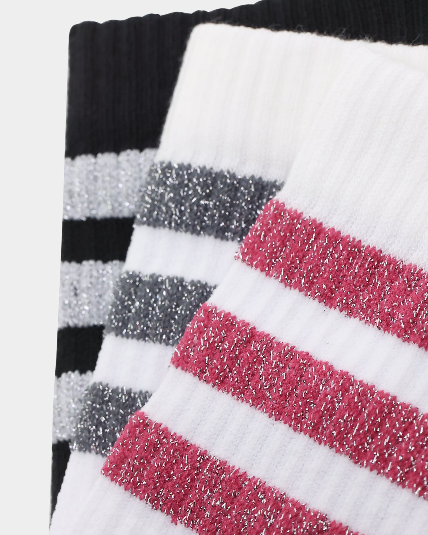 Adidas Women's 3 Stripe Glam Crew Socks 3-Pack (White/Black/Wild Pink/Grey) - Comfortable Athletic Socks for Running, Gym & Casual Wear