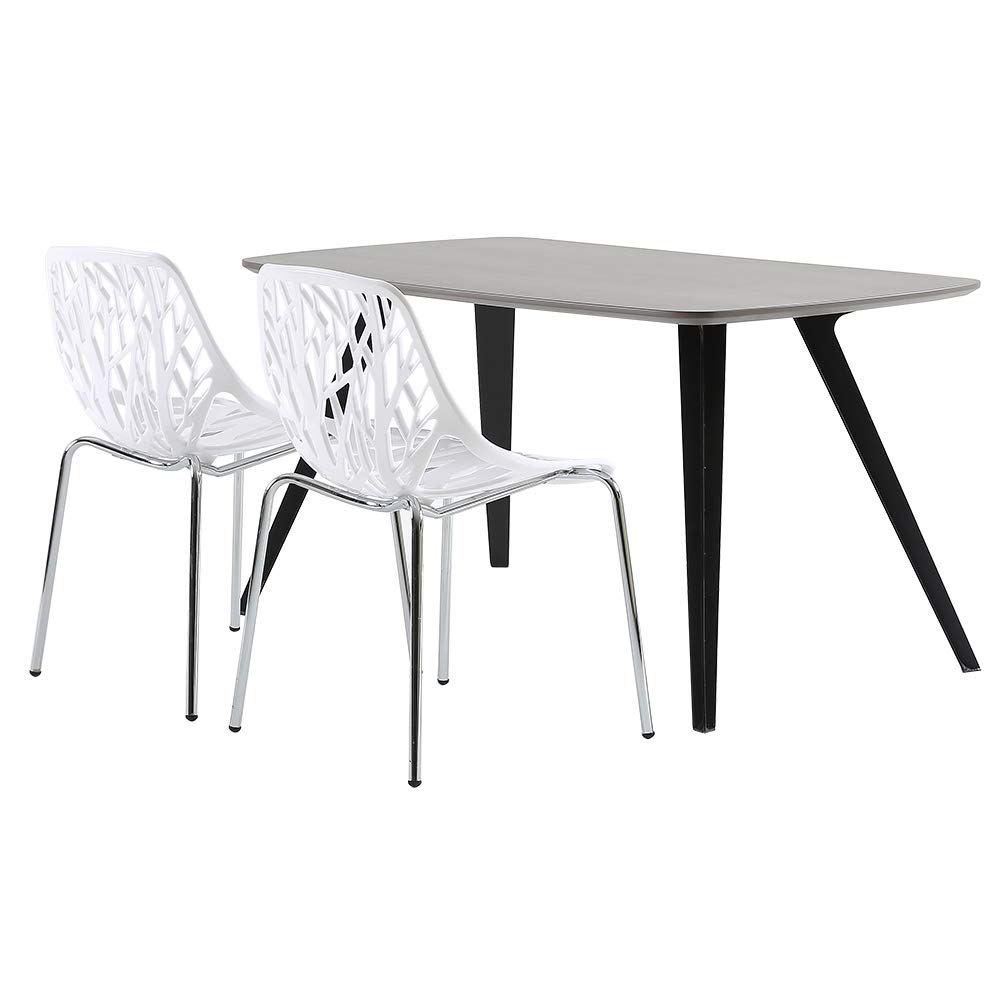 Modern White Dining Chairs Set of 4 - Forest Design with Chrome Legs for Home Office, Kitchen, Living Room & Outdoor Use - Ergonomic Computer, Vanity & Accent Chairs for Dining, Work & Relaxation