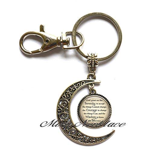 Charm Moon Keychain with Serenity Prayer - Inspirational Spiritual Jewelry for Women - Perfect for Gifts, Key Rings, and Daily Motivation