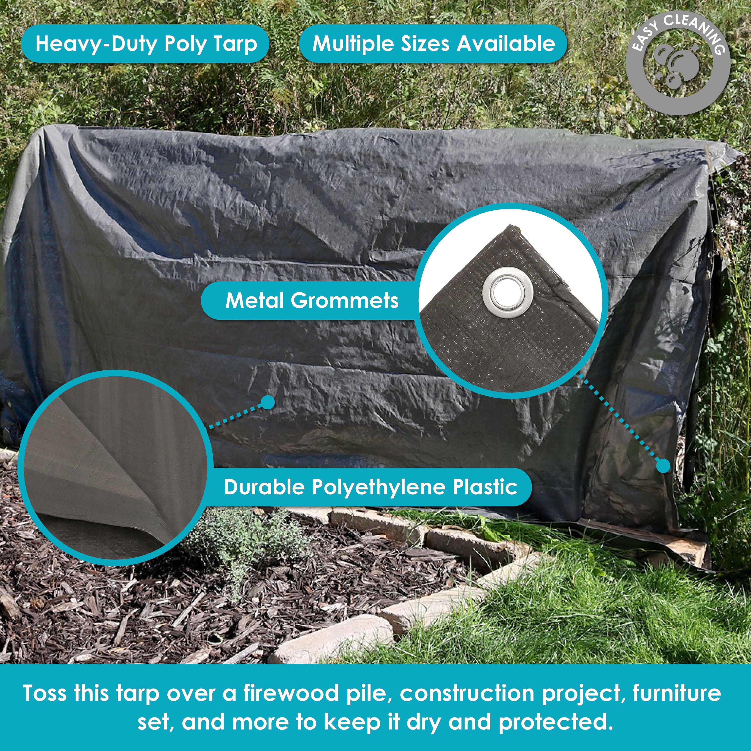 Heavy Duty Poly Tarp - 10x12ft Waterproof, UV Resistant, Multipurpose Outdoor Cover for Camping, Roof, Boat & Construction - Durable, Weatherproof & Tear-Resistant Material