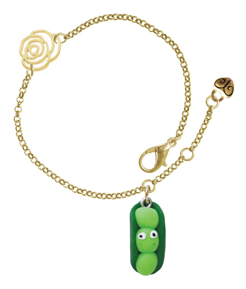 Delight Jewelry Fimo Clay Three Peas in a Pod Charm Bracelet - Gold-tone Rose Link Design with 6.25