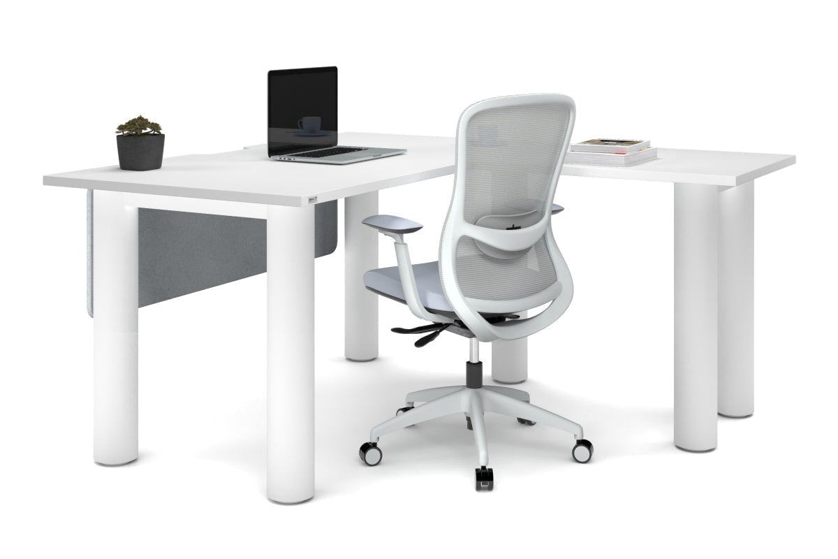 L-Shaped Corner Office Desk with Quadro Cylinder Legs - 1400L x 1800W with Cable Management Scallop - Perfect for Home Office, Gaming Setup & Workspace Organization
