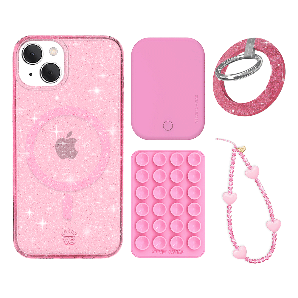 Pink Stardust Glitter iPhone Case with Grip - Shockproof Protective Phone Cover for iPhone 13/14/15 Pro Max - Cute Sparkly Accessories for Women Girls (Perfect for Parties, Travel & Everyday Use)