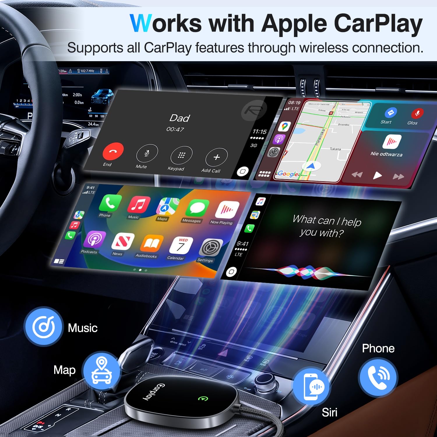 2025 Upgraded Wireless CarPlay Adapter - Convert Factory Wired to Wireless CarPlay, Plug & Play iPhone CarPlay Dongle, Multi-User Seamless Connection for BMW, Mercedes, Audi | Perfect for Commuting, Road Trips & Hands-Free Driving