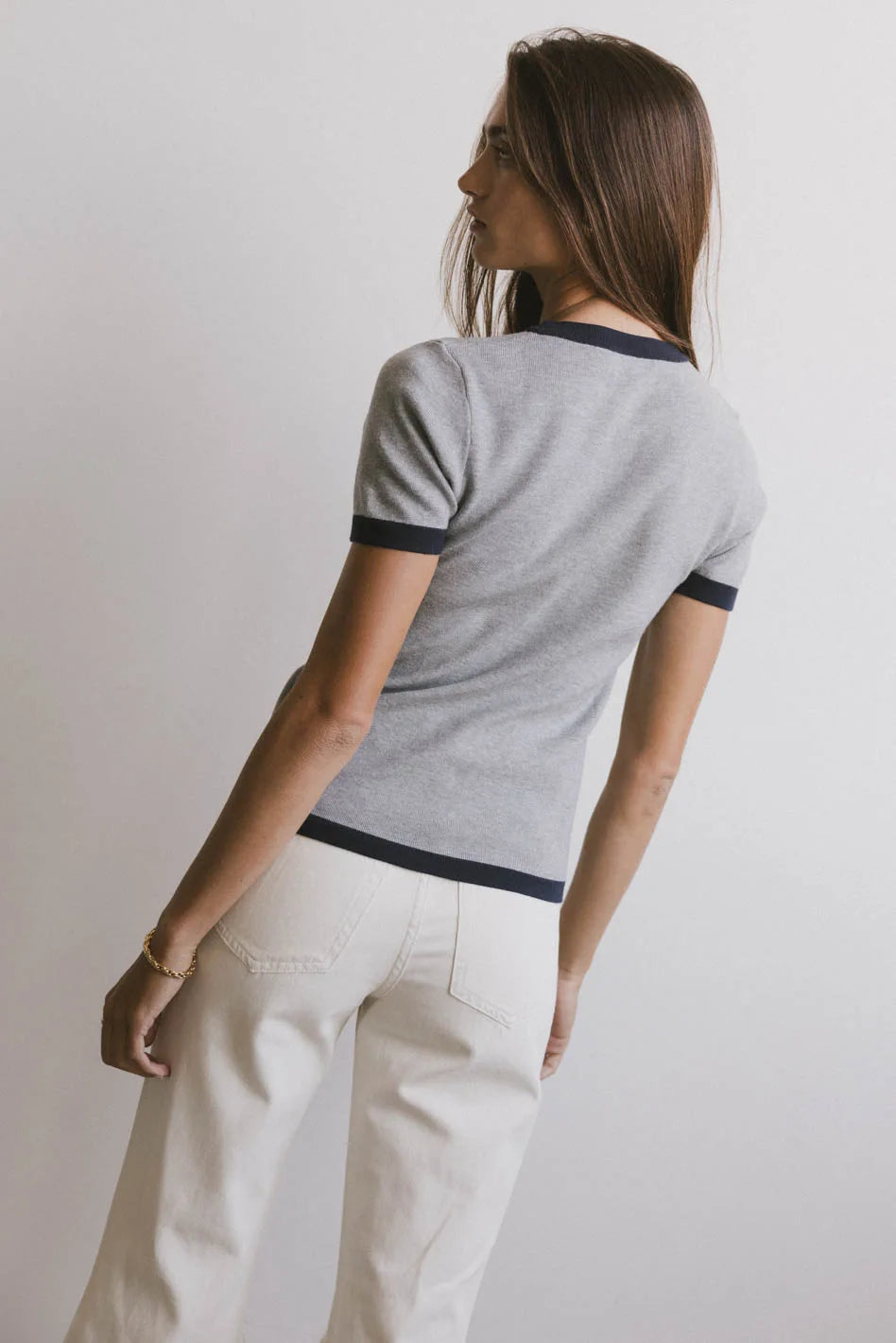 Women's Maddie Ringer Sweater Top in Grey - Soft Casual Pullover for Fall & Winter | Perfect for Office, Date Night & Weekend Outfits
