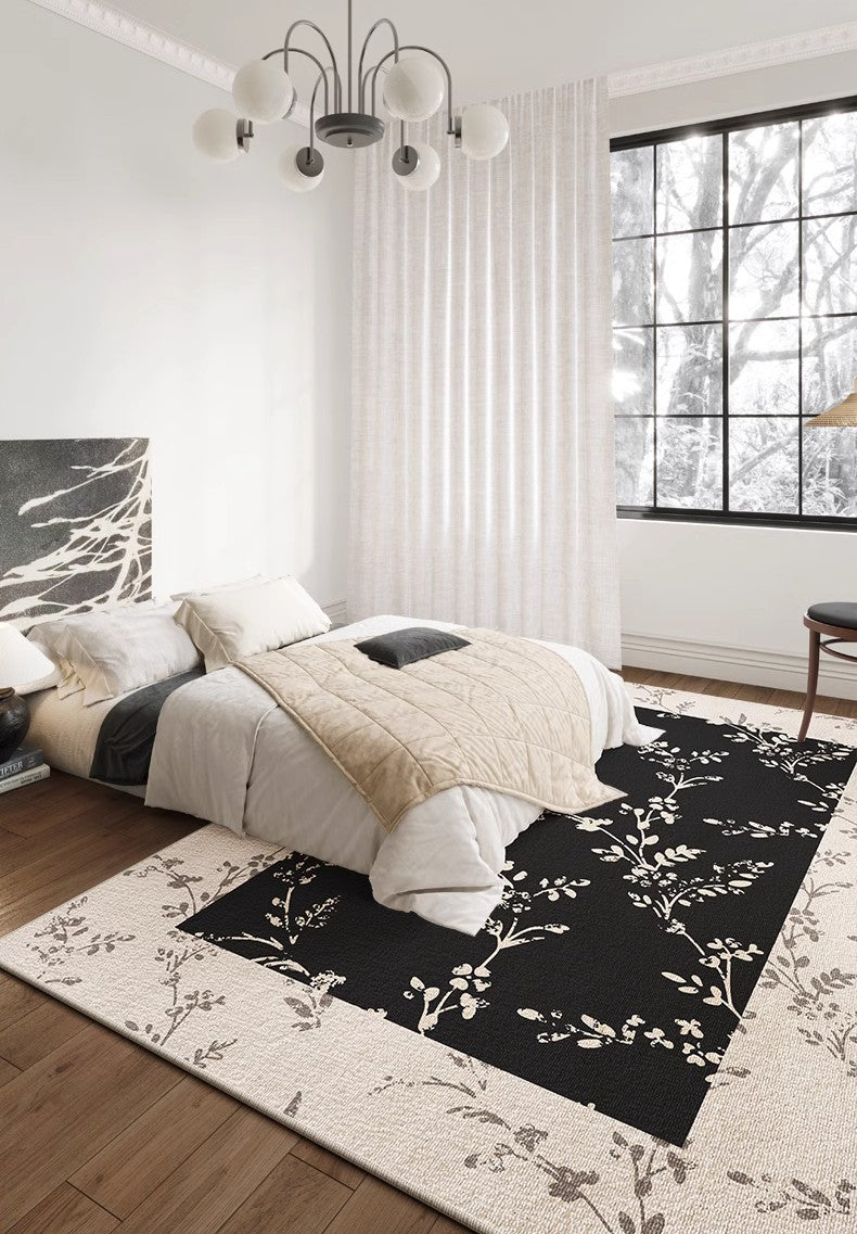 Modern Large Black Floral Geometric Area Rug - Contemporary Floor Carpet for Living Room, Dining Room & Bedroom - Soft Non-Slip Home Decor for Cozy Spaces