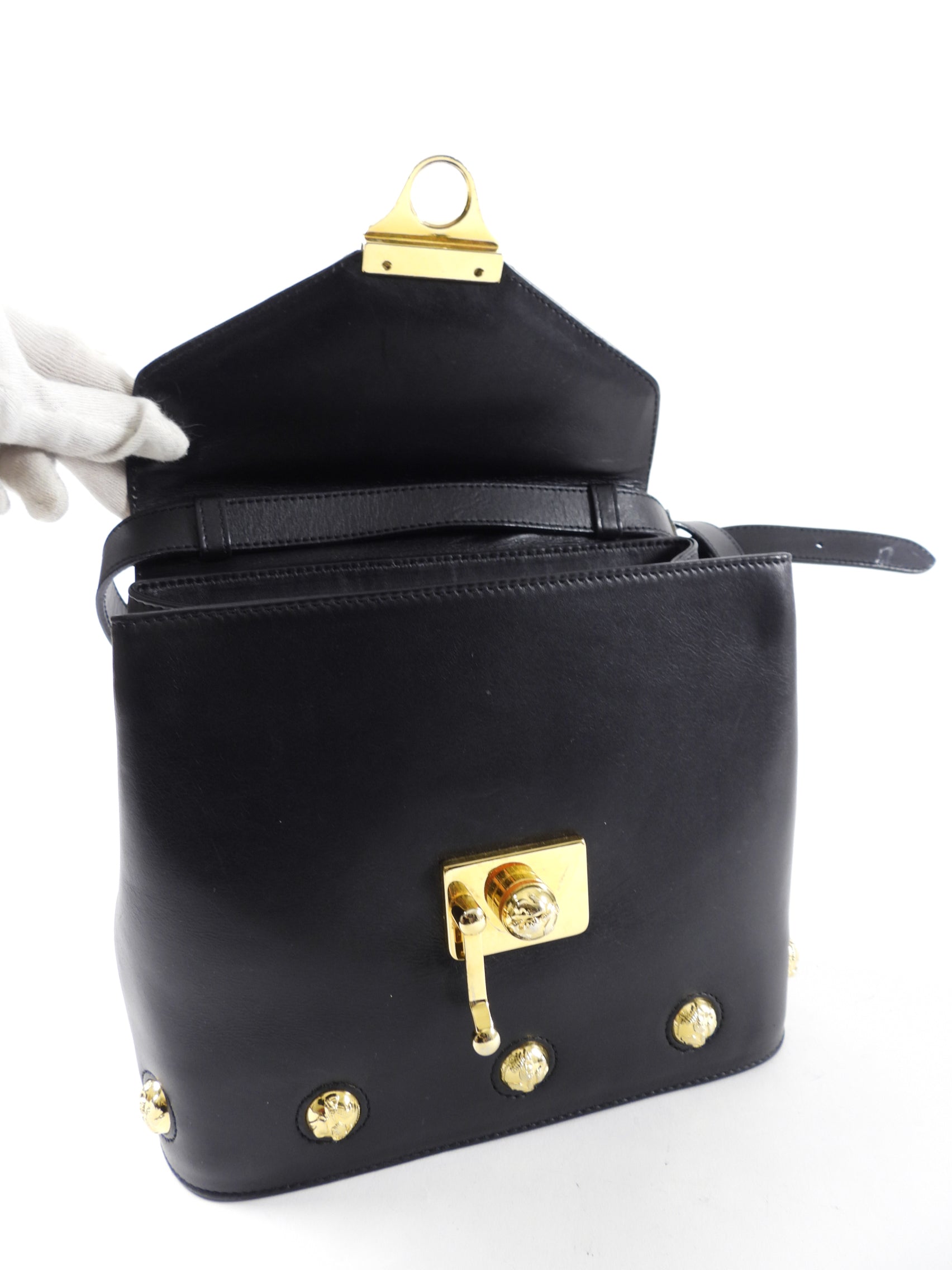Ferragamo Vintage Small Black & Gold Stud Shoulder Bag - Elegant Crossbody Purse for Women, Perfect for Parties, Dates & Evening Events