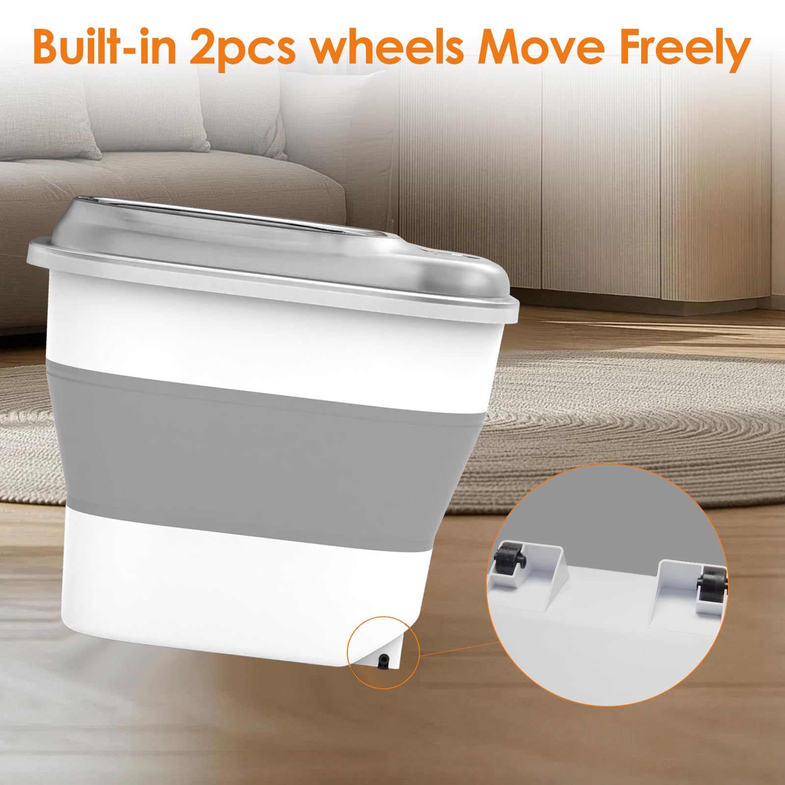 30-35Lbs Collapsible Dog Food Storage Container with Airtight Lid - Clear Pet Food Bin with Wheels, Date Tracker & Scoop - Perfect for Dry Kibble, Rice Storage & Bulk Pet Food Organization (35LB Capacity)