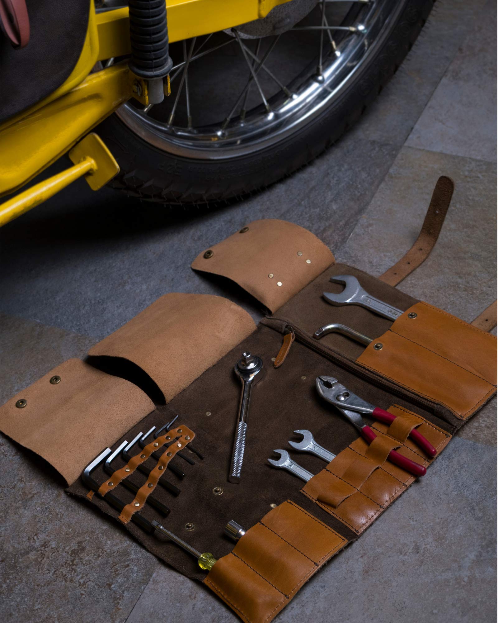 Trip Machine Company Leather Tool Roll - Premium Tobacco Tan Leather Organizer for Tools, Knives & DIY Supplies | Perfect for Workshops, Garages & Outdoor Adventures