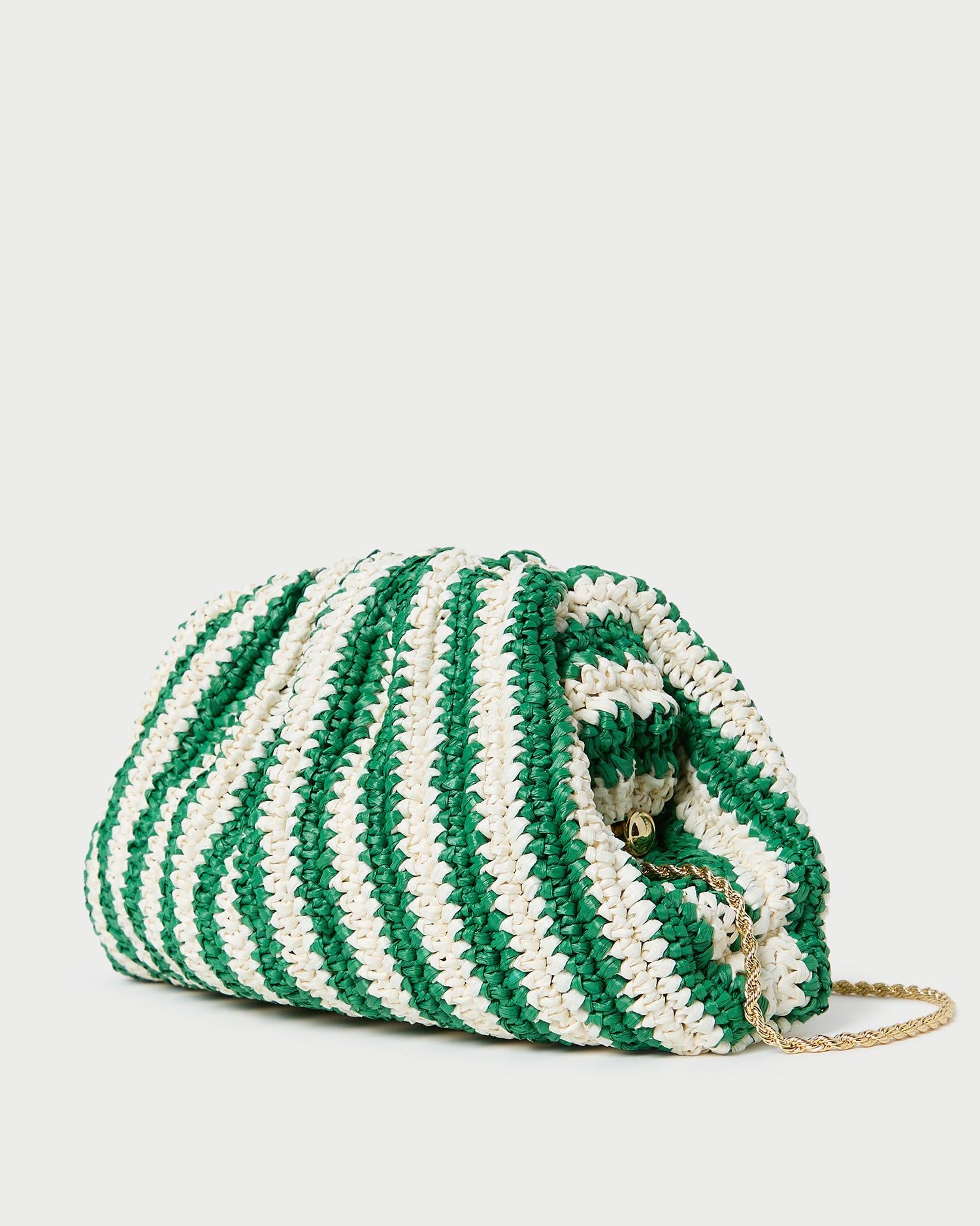 Bailey White and Green Stripe Dome Clutch - Stylish Women's Evening Bag for Parties, Weddings & Special Events