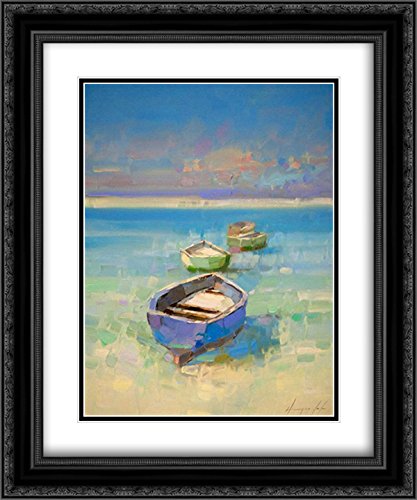 Caribbean Beach 2X Matted 20x24 Black Ornate Framed Wall Art Print by Yeremyan Vahe - Tropical Coastal Decor for Living Room, Bedroom & Office