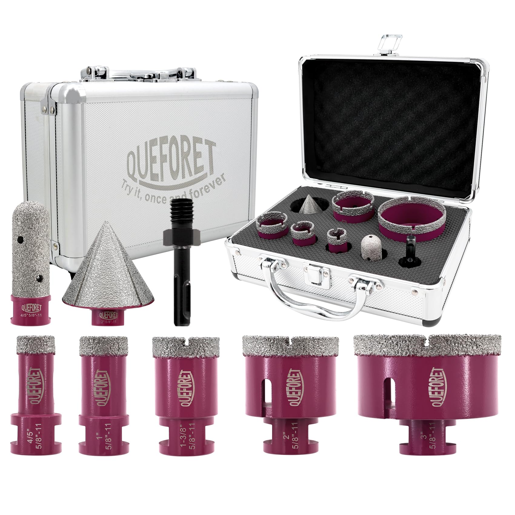 Premium Diamond Drill Bit Set 8pcs - 5 Hole Saws (20/25/35/50/75mm), Finger Milling Bit, Beveling Chamfer Bit, 5/8-11 Thread Adapter for Ceramic, Porcelain, Tile, Marble, Granite - Perfect for DIY Home Renovation, Bathroom Remodeling & Stone Fabrication
