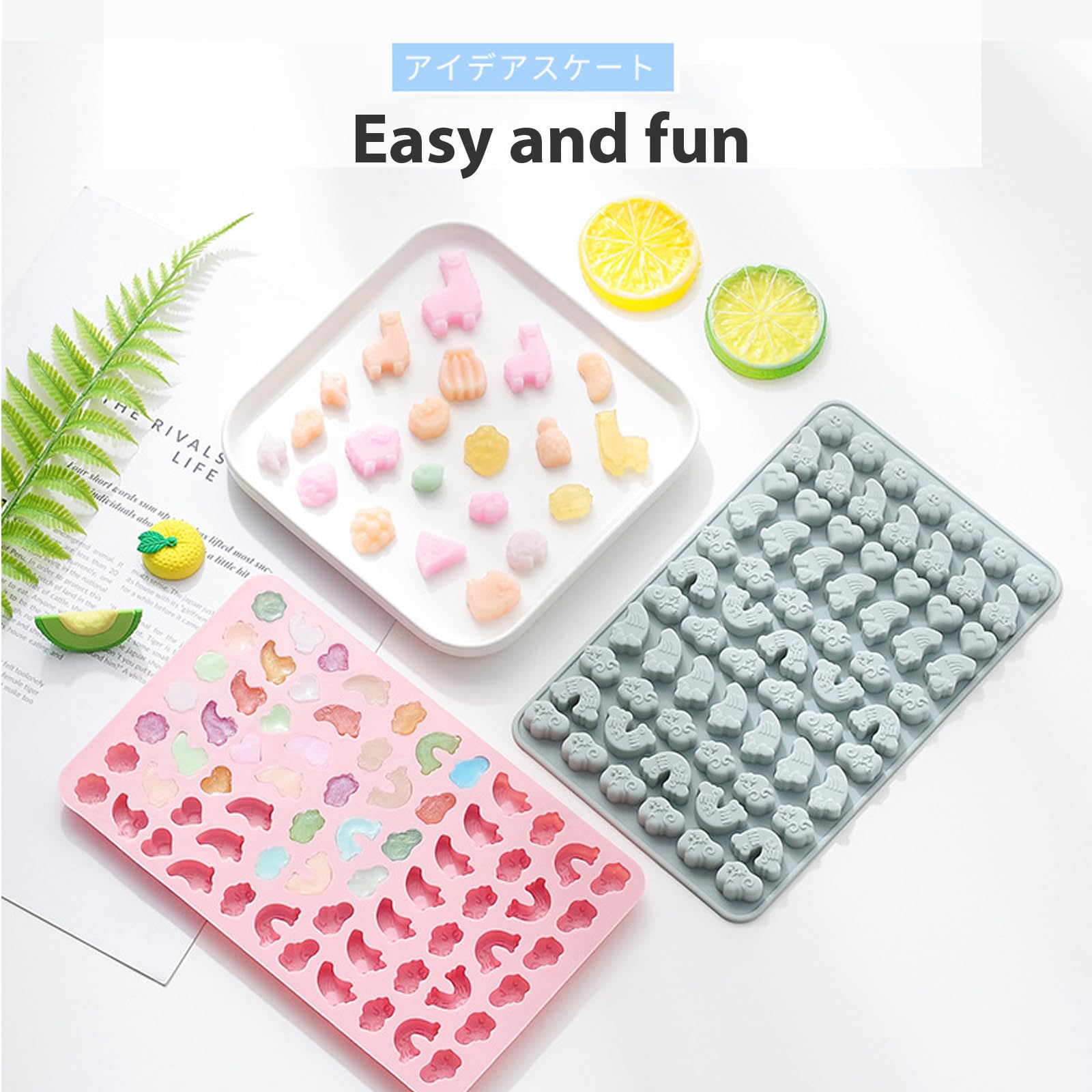 Premium Non-Stick Silicone Candy Molds - 4 Pack with 2 Droppers for Gummy Bears, Chocolate & Gelatin (260 Designs: Alpaca, Clover, Animals, Rainbow & Cloud) - Perfect for DIY Candy Making, Birthday Parties & Baking Decorations