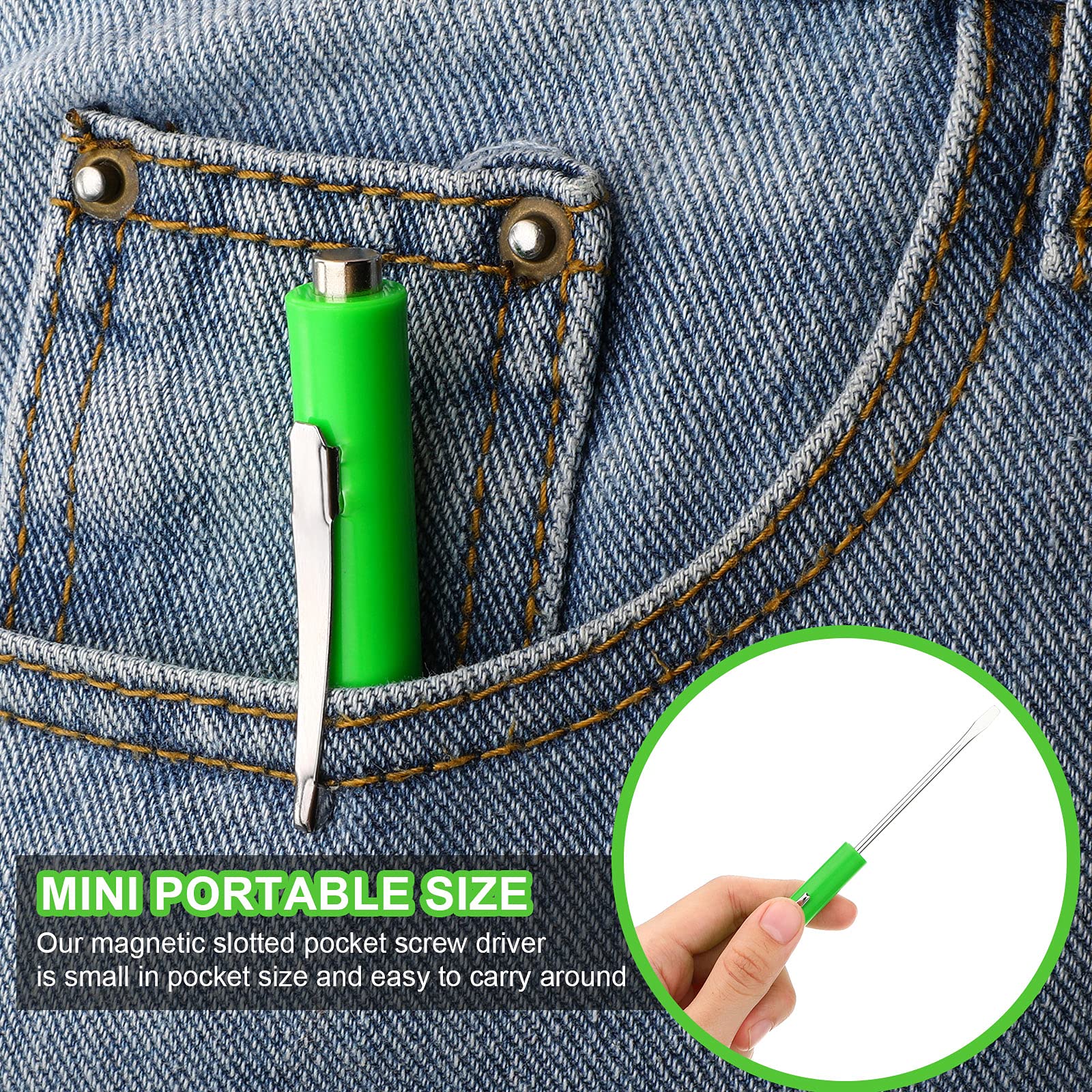 Honoson 10-Piece Magnetic Pocket Screwdriver Set - Mini Slotted Screwdrivers with Pocket Clips for Mechanical & Electrical Repairs (Green) - Perfect for DIY, Home Improvement, and Professional Tool Kits