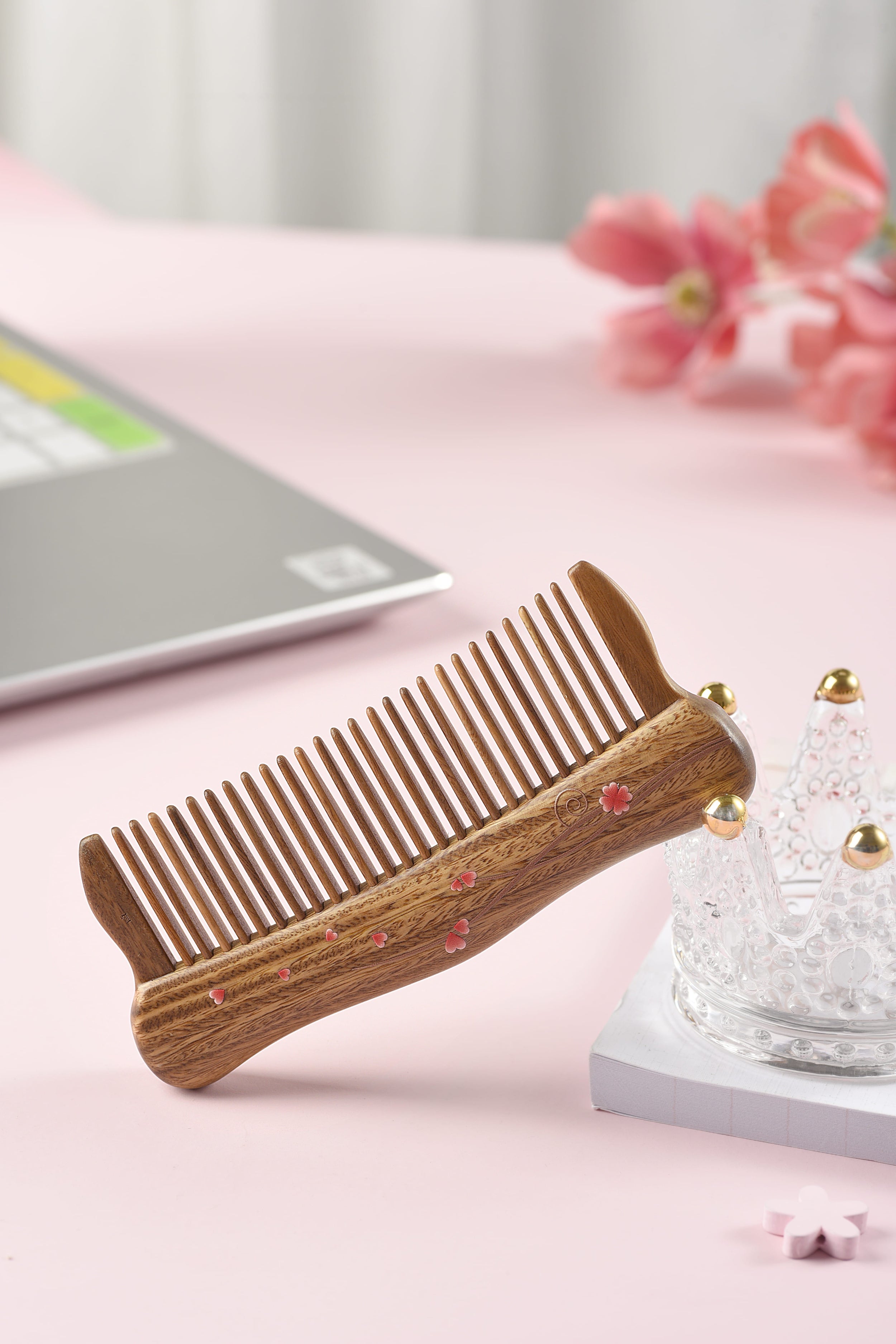 Happiness Inlaid Hair Comb - Wide Tooth Detangling Comb for Women & Men - Perfect for Styling, Detangling & Scalp Massage at Home or Salon