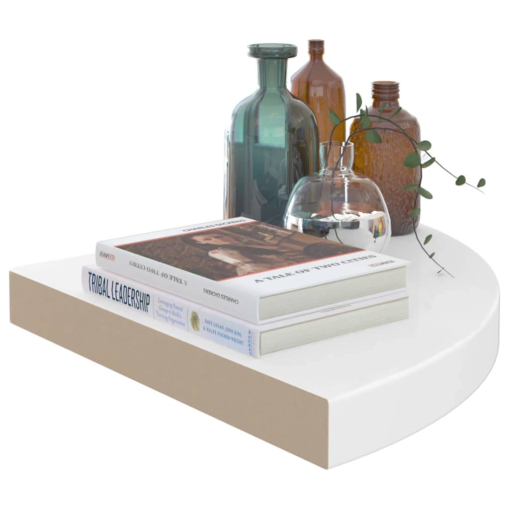 vidaXL Floating Corner Shelf - Modern Wall Mounted Display Shelf for Books, DVDs, CDs & Photo Frames - High Gloss White MDF - Perfect for Living Room, Bedroom & Office Decor