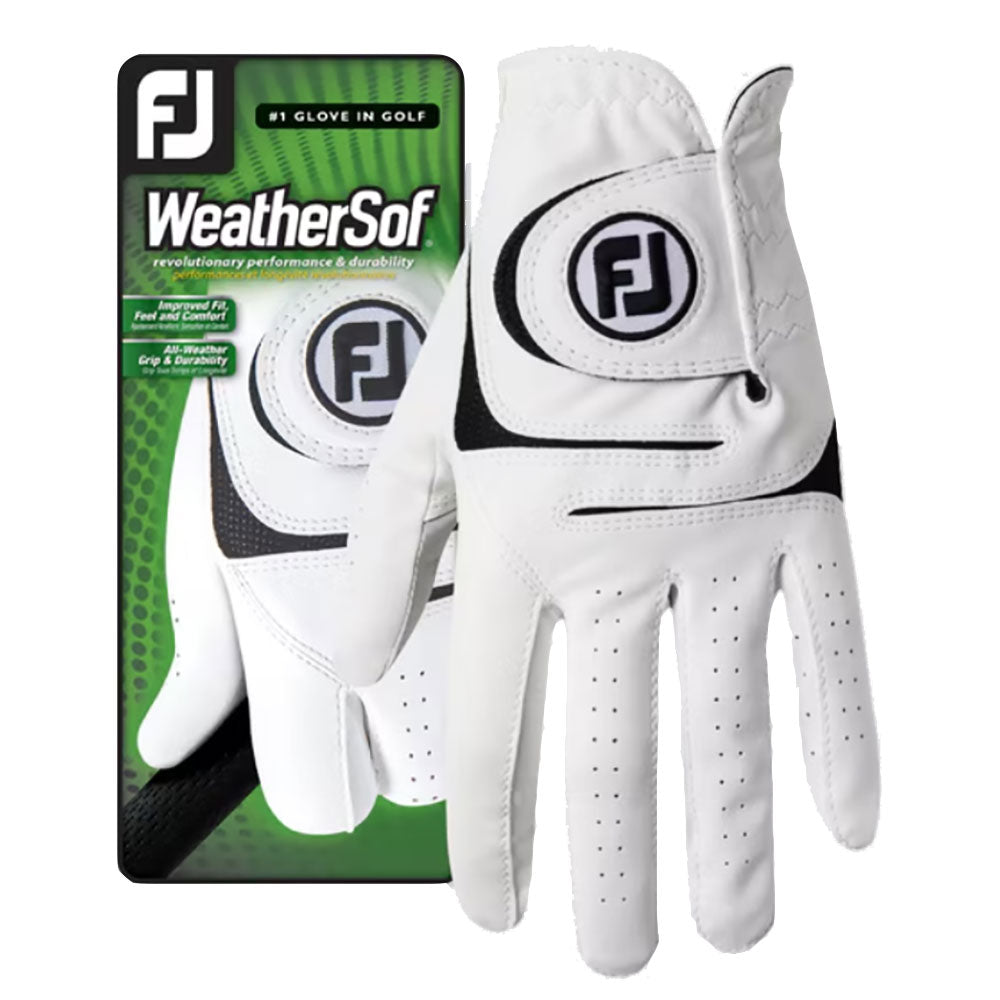 FootJoy WeatherSof White & Black Men's Golf Gloves - Premium Comfort & Grip for Practice & Tournament Play
