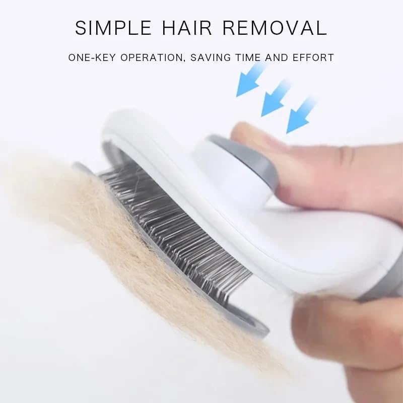 Self-Cleaning Dog & Cat Brush - Grooming Slicker Brush with Smooth Handle & Cleaning Button - Pet Hair Removal & Massage Tool for Dogs & Cats (Grey) - Perfect for Daily Grooming, Shedding Control & Relaxing Pet Massage at Home