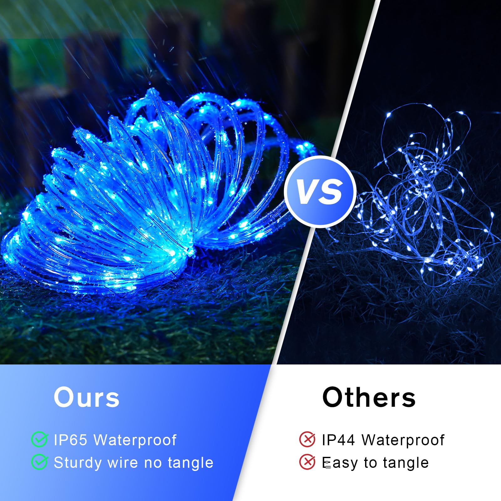 JMEXSUSS 200 LED Blue Rope Lights Plug in - Waterproof Outdoor Christmas String Lights with Remote Control for Holiday Decorations, Christmas Tree, Garden, Patio, and Party Lighting