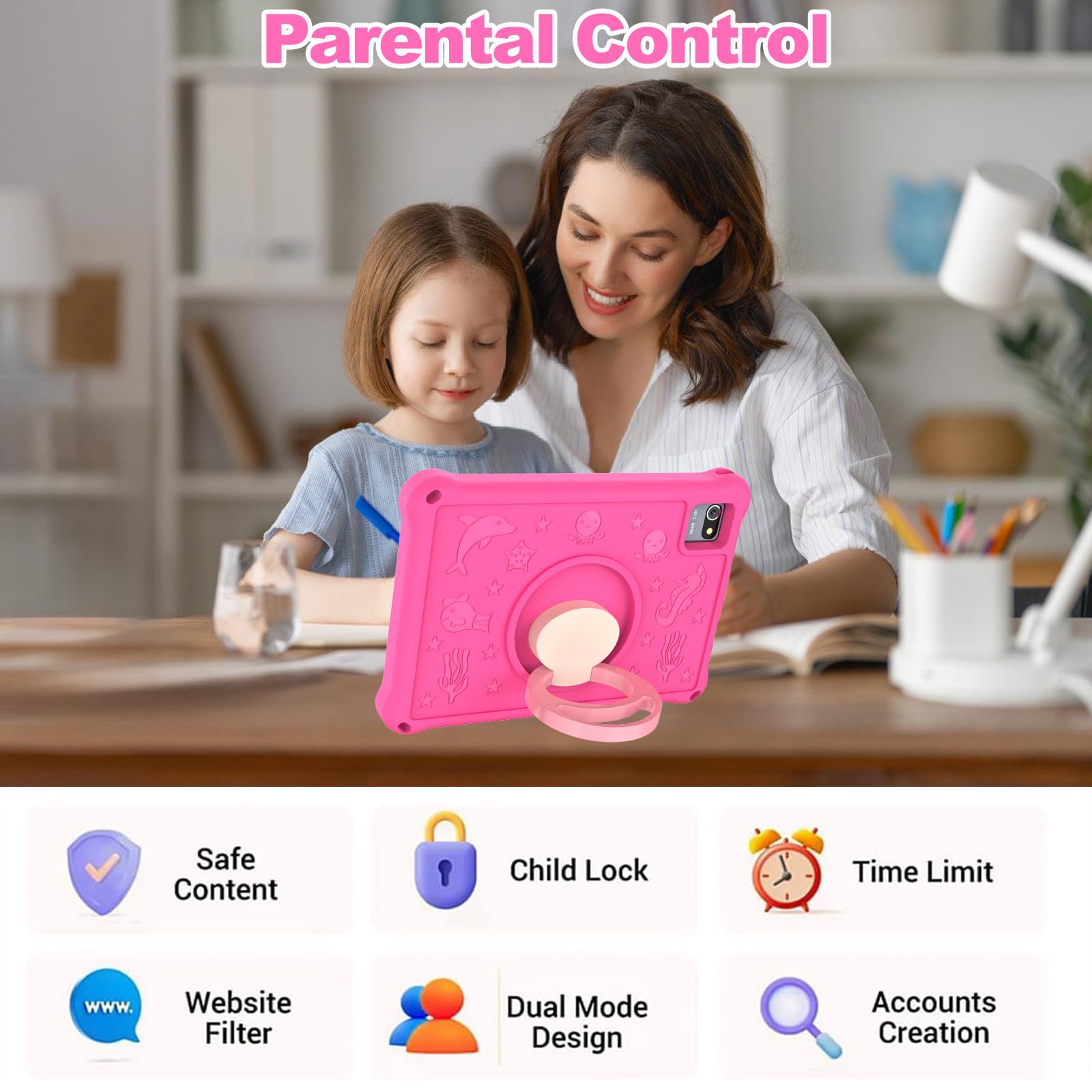 YUMBOT 10.1 Inch Android 13 Kids Tablet - WiFi & Bluetooth, 1280x800 HD Display, 8GB RAM 128GB Storage, Quad-Core Processor, 6000mAh Battery, Dual Camera with Parental Controls - Perfect for Learning & Entertainment for Kids Ages 3-14